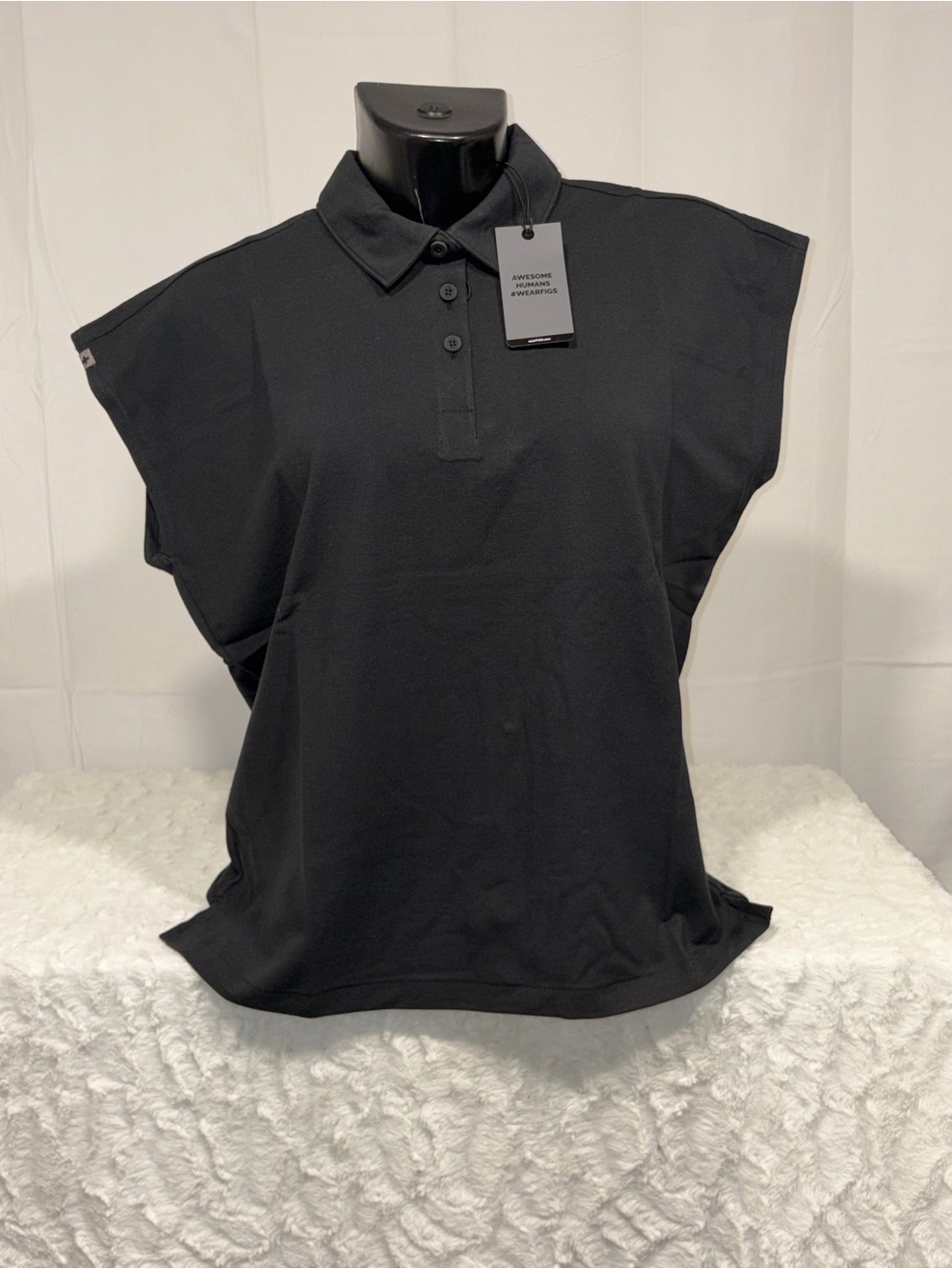Figs Medical Nurse Womens Black Ella Technical Pique Scrub Polo Shirt Medium